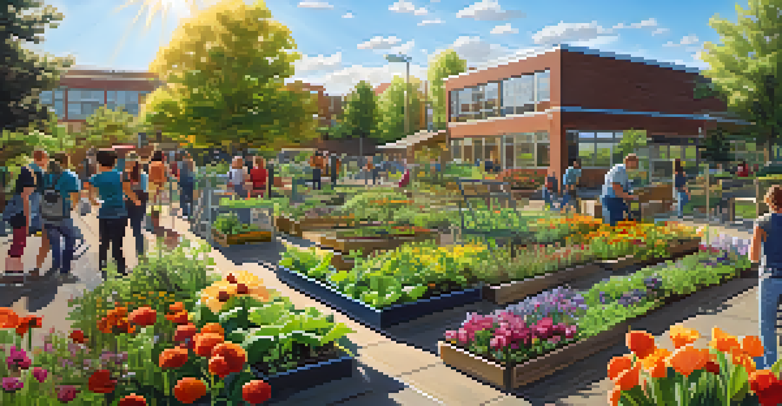Students and faculty working together in a colorful community garden at Oregon State University.