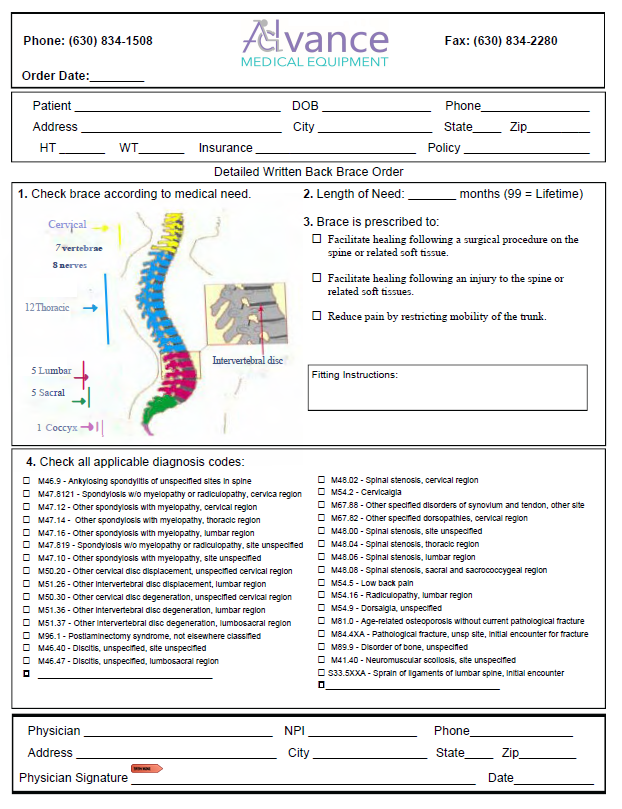 Chicago Back Bracing Referrals Form