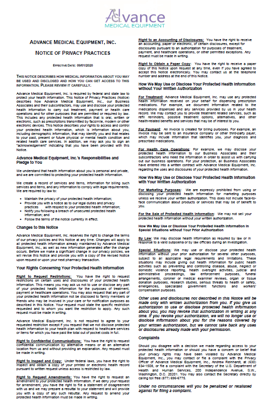 Advance Medical Equipment Privacy Policy
