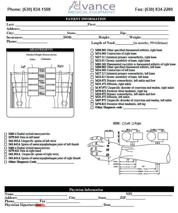 Chicago Leg Arm Bracing Referrals Form