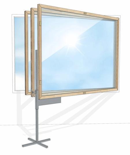 Tuettava kolmilasinen ikkuna