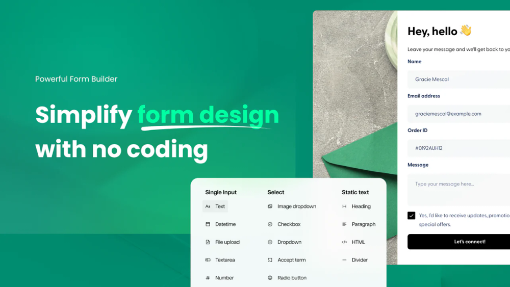 Build your contact us form or custom form without any technical knowledge required