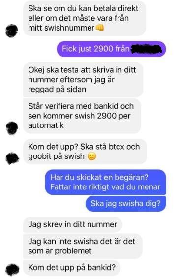 Swish-bedrägerier på messenger