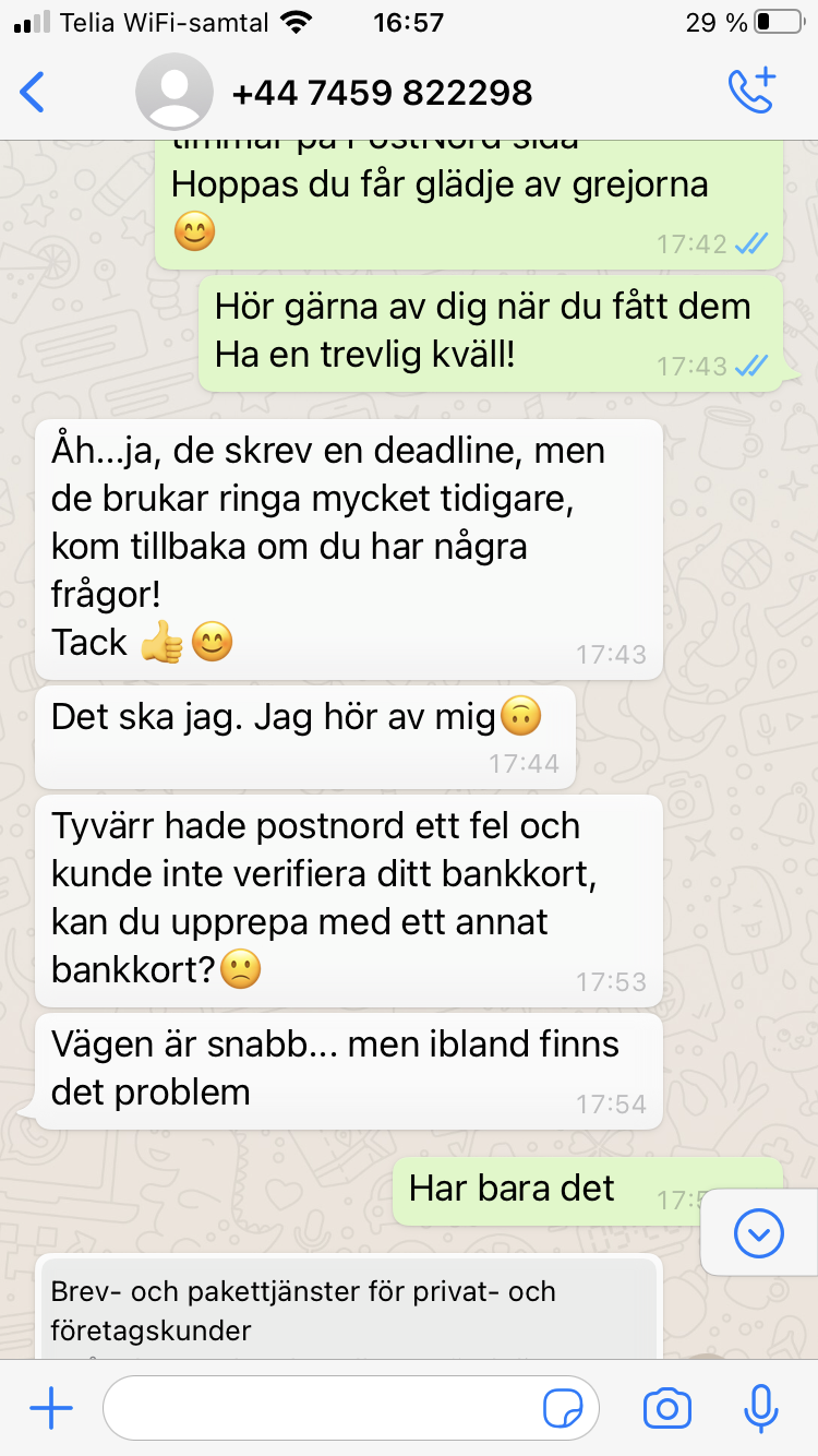 Blocket bedrägeri via whatsapp samtal