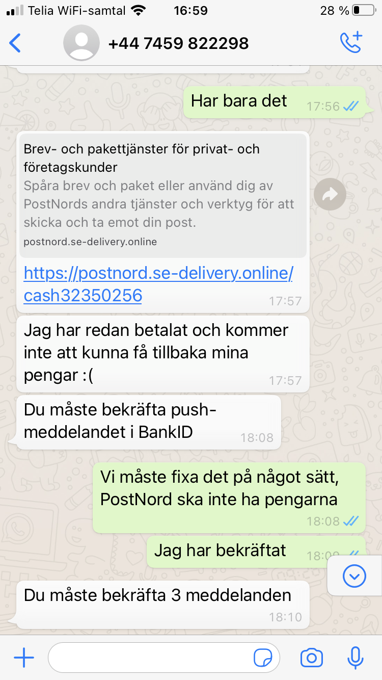 Blocket bedrägeri via whatsapp samtal