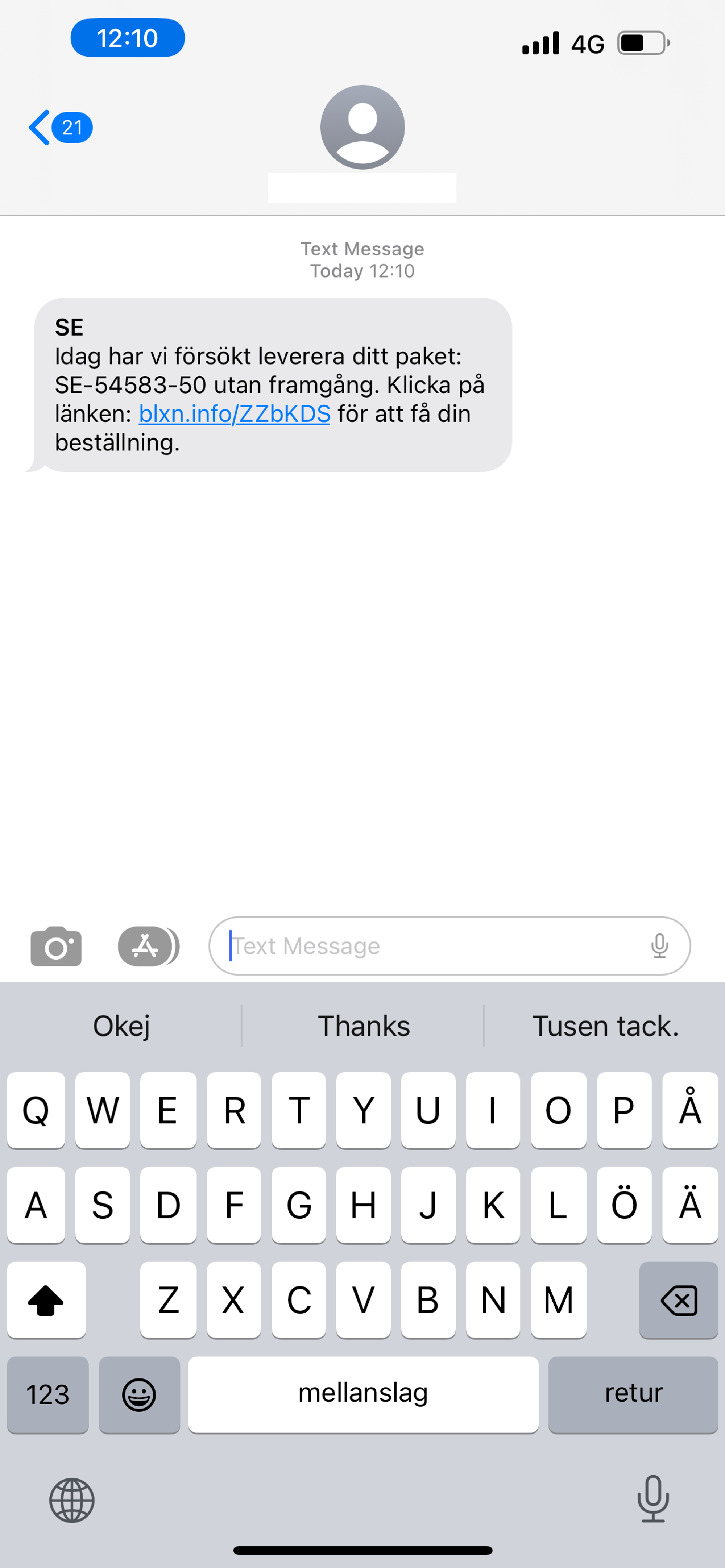 Varning för falska leverans sms