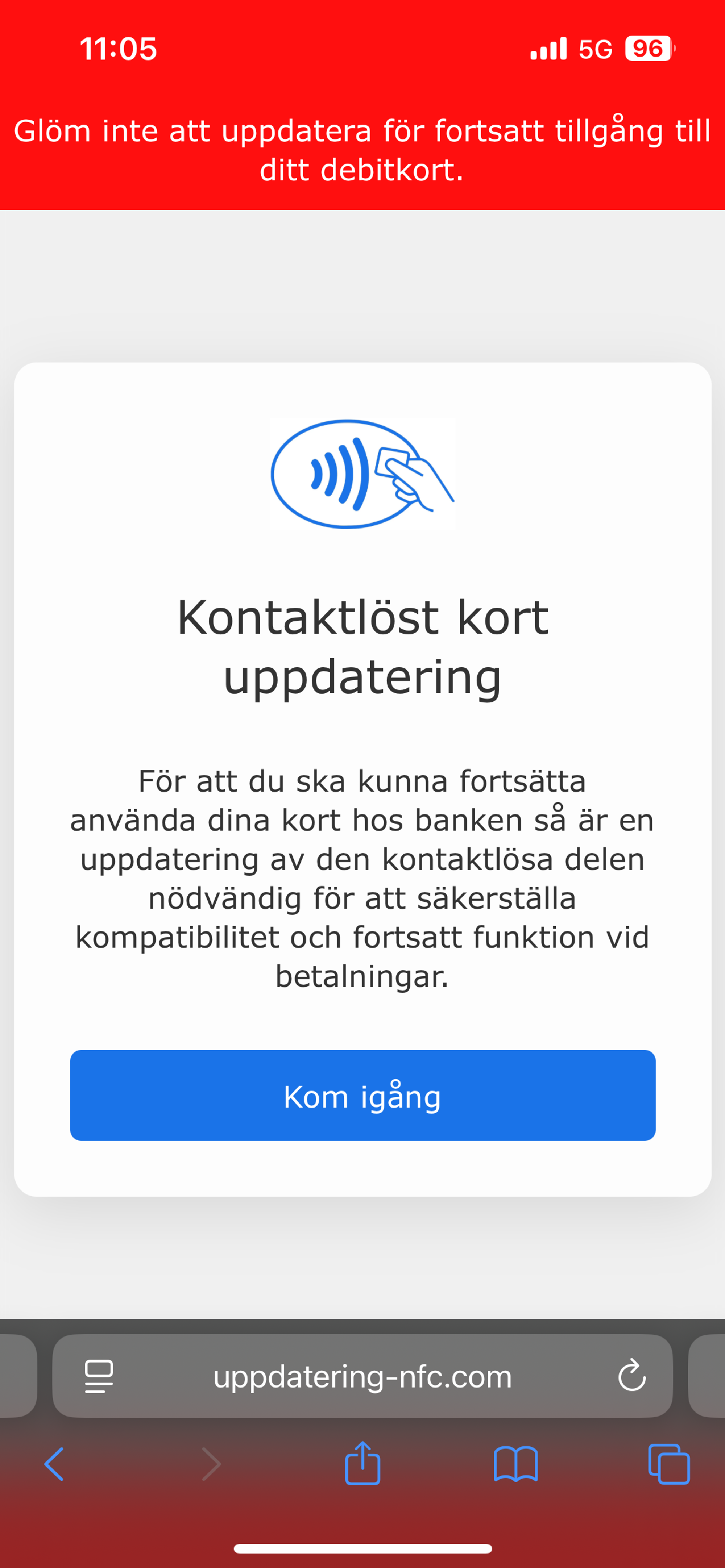 De senaste dagarna har vi sett en ökning av bluffsms som uppmanar användaren att skriva in sina bankkortuppgifter via en bifogad länk.