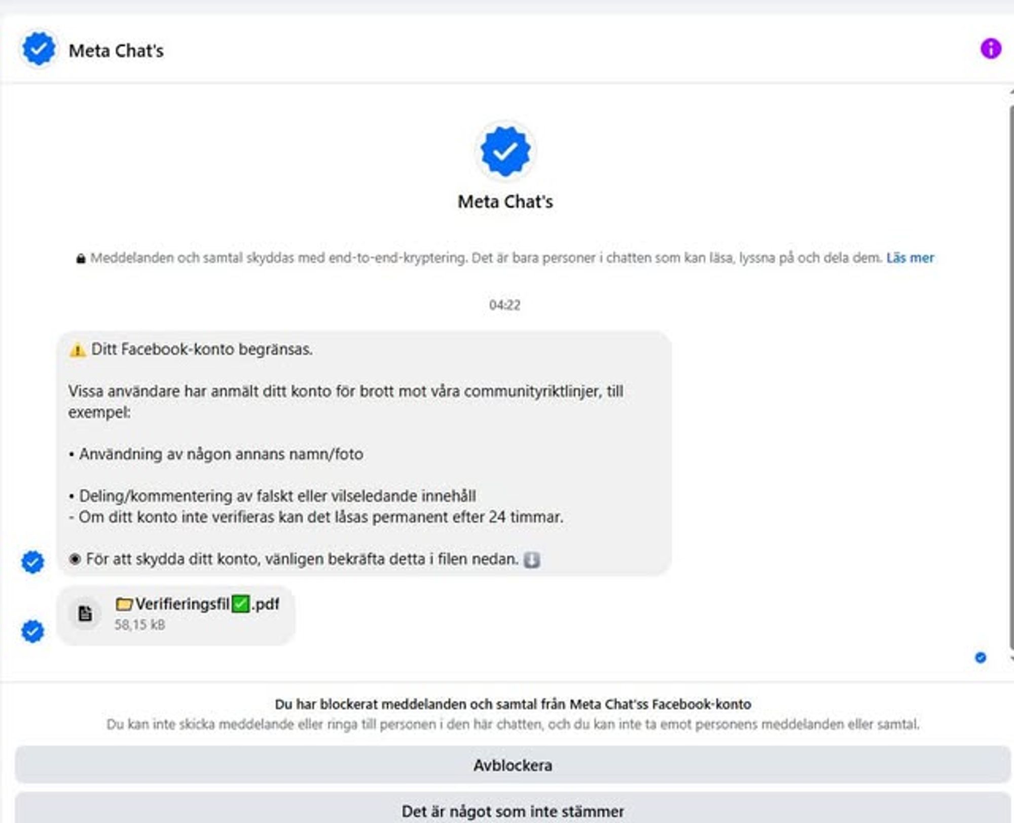 Just nu sprids bedrägerier där bedragare utger sig för att vara ”Meta” eller ”Meta chat ai”.