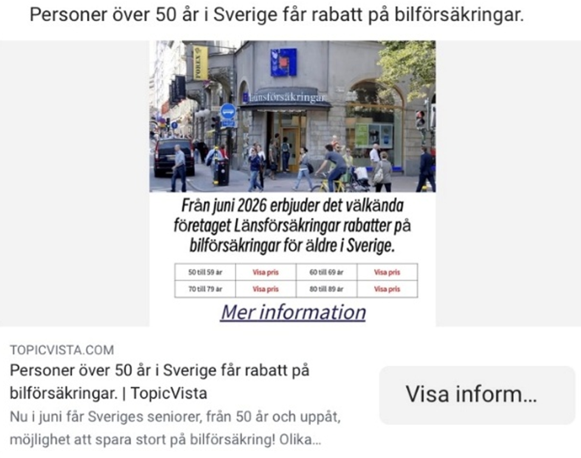 Falska annonser som utger sig att vara från Länsförsäkringar cirkulerar på Meta, med budskap om rabatt på bilförsäkringar för äldre i Sverige. 