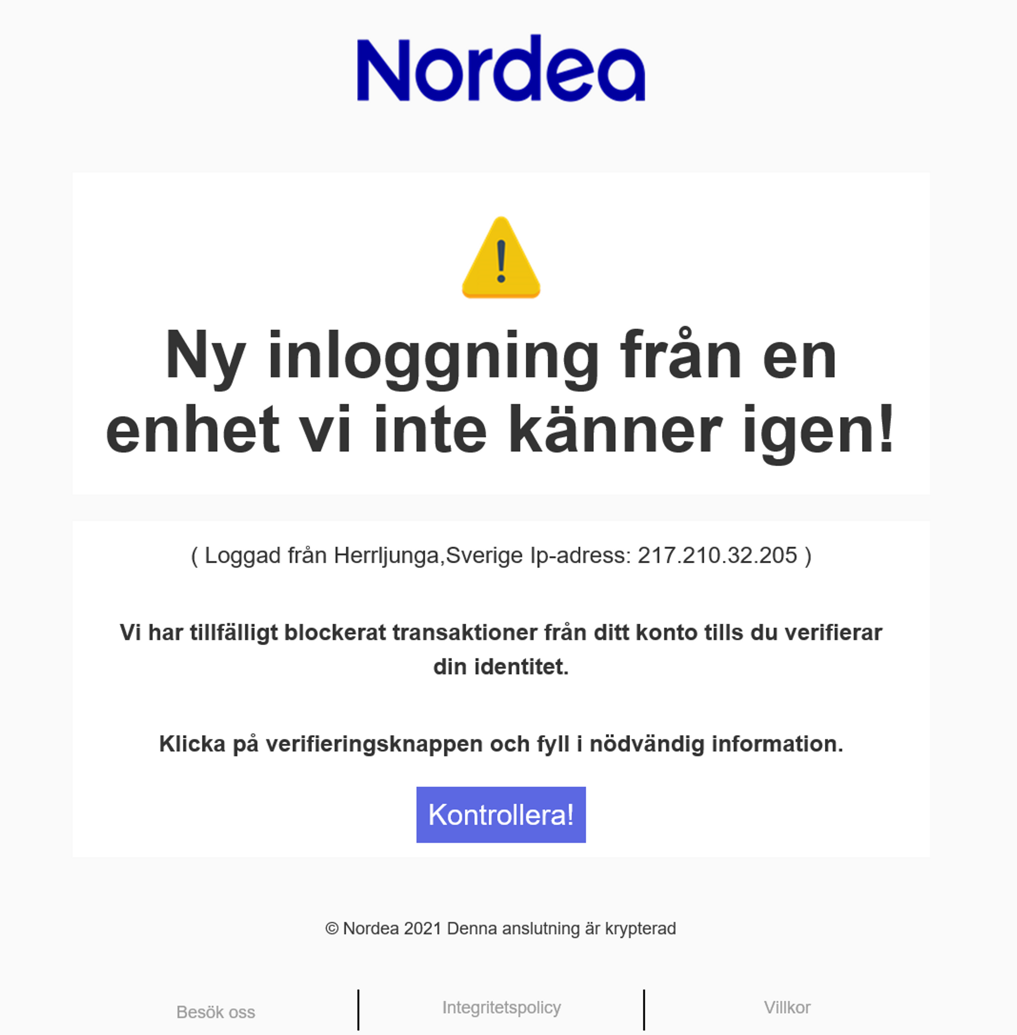 Falsk e-post från Nordea