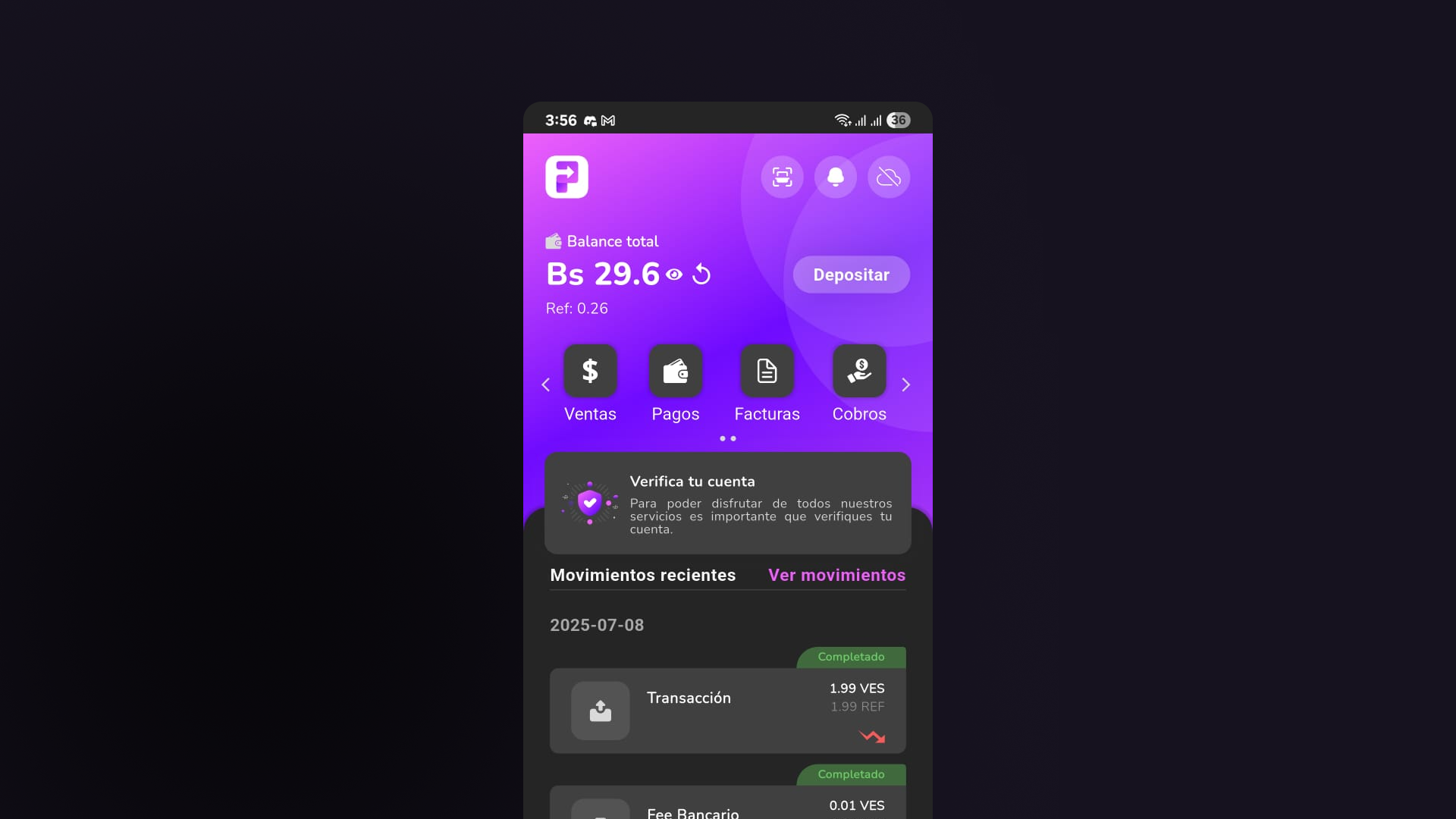 Screenshot of Pago a Pago mobile app
