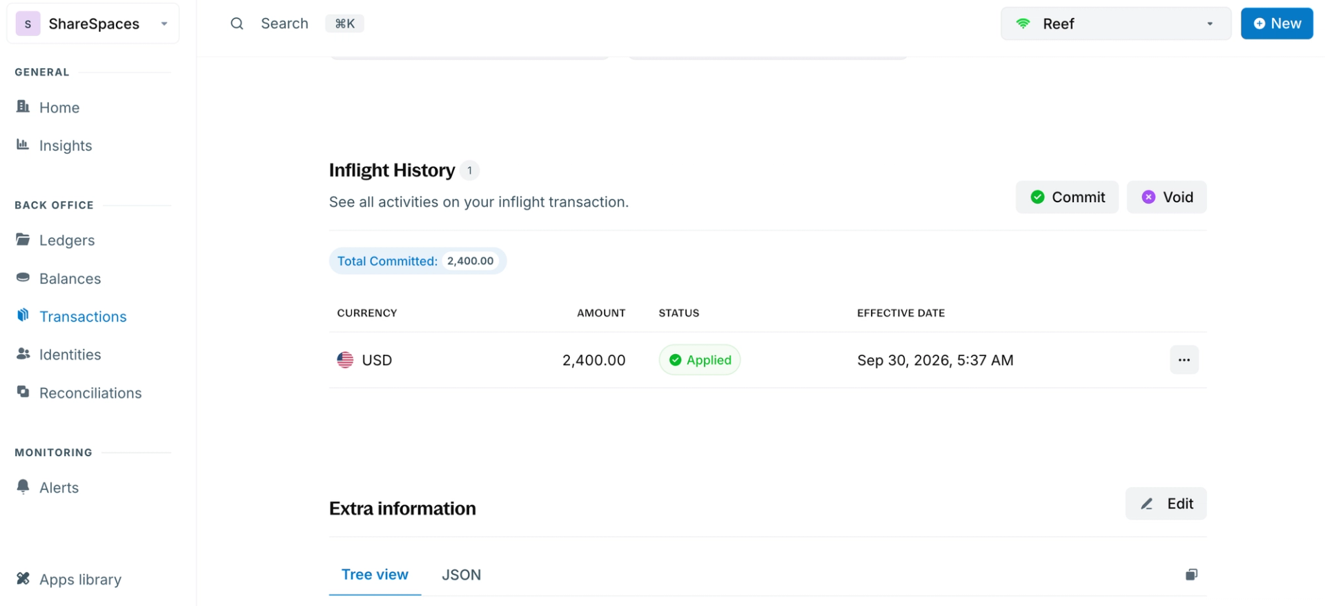 Inflight history for Toby’s $2,400 payout, showing the transaction as Applied