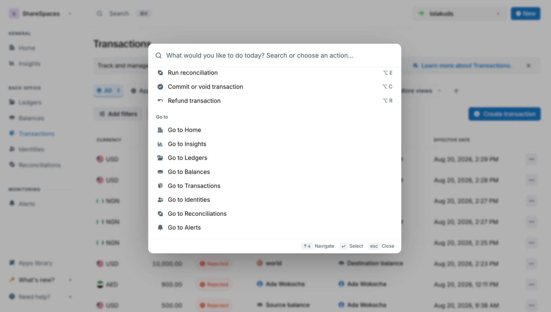 Search across transactions, balances, and identities in Blnk Cloud