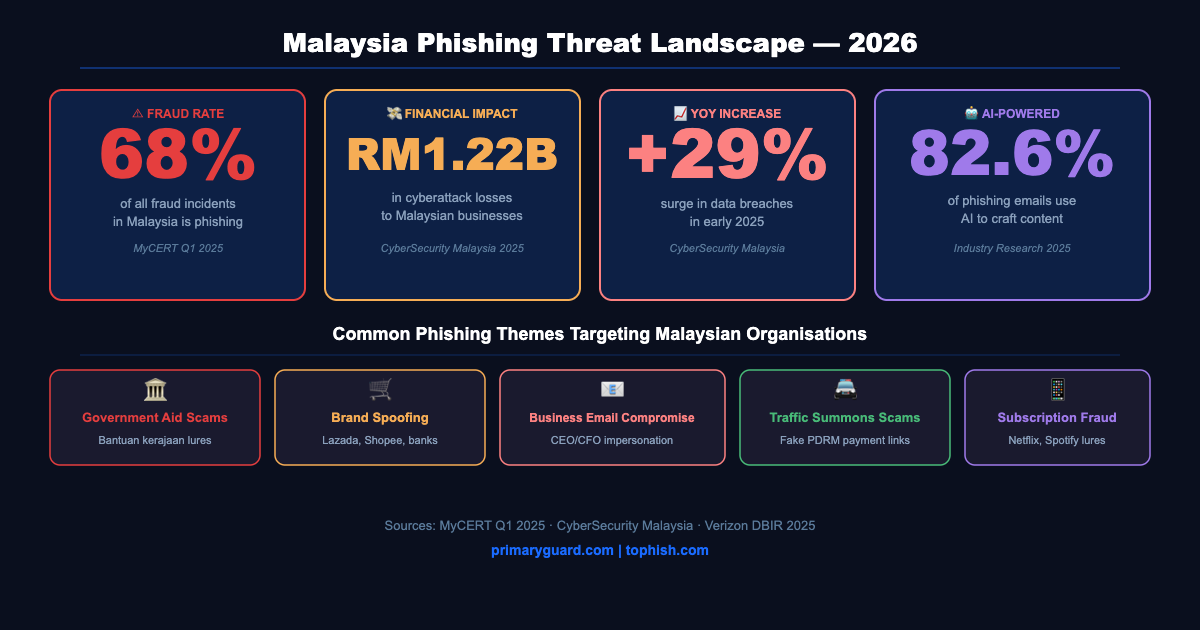 Malaysia phishing threat statistics 2026 — 68% of fraud, RM1.22B losses, AI-powered attacks