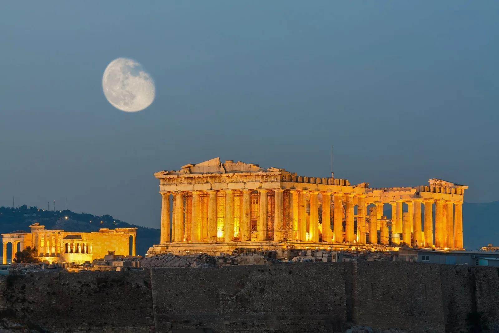 Parthenon with Full Moon, Athens, Greece