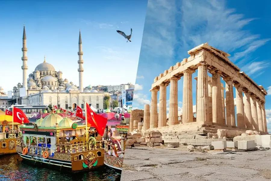 Istanbul Athens Landmarks Collage, Greece, Turkey