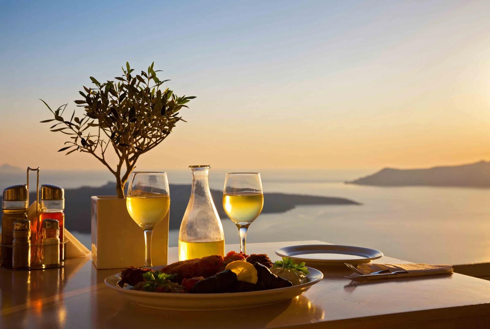 Local Food Caldera Sunset, Santorini, Greece