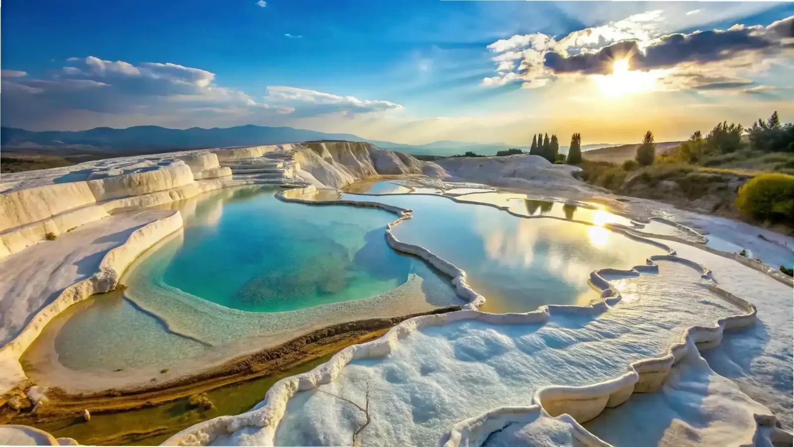 Travertine Terraces Sunset, Pamukkale, Turkey