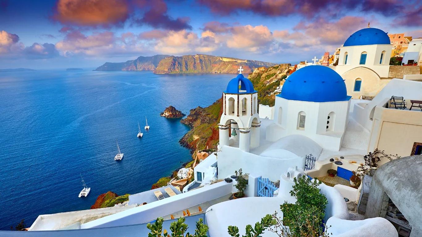Oia Blue Domes Caldera, Santorini, Greece