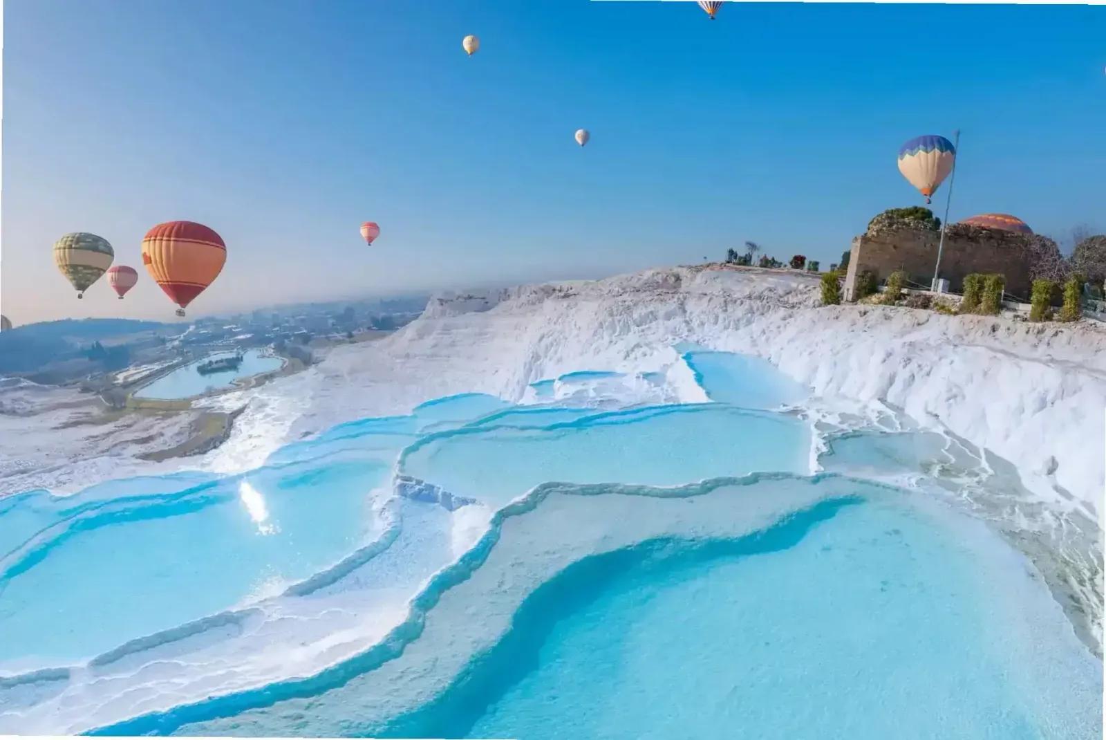 Travertine Terraces Hot Air Balloons, Pamukkale, Turkey