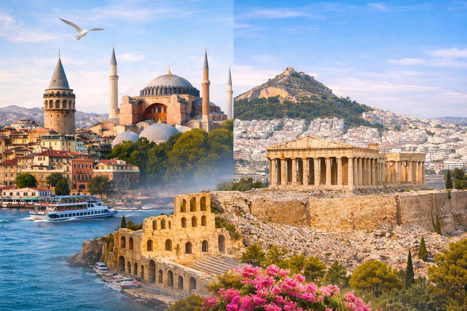 Istanbul Athens Landmarks Collage, Greece, Turkey