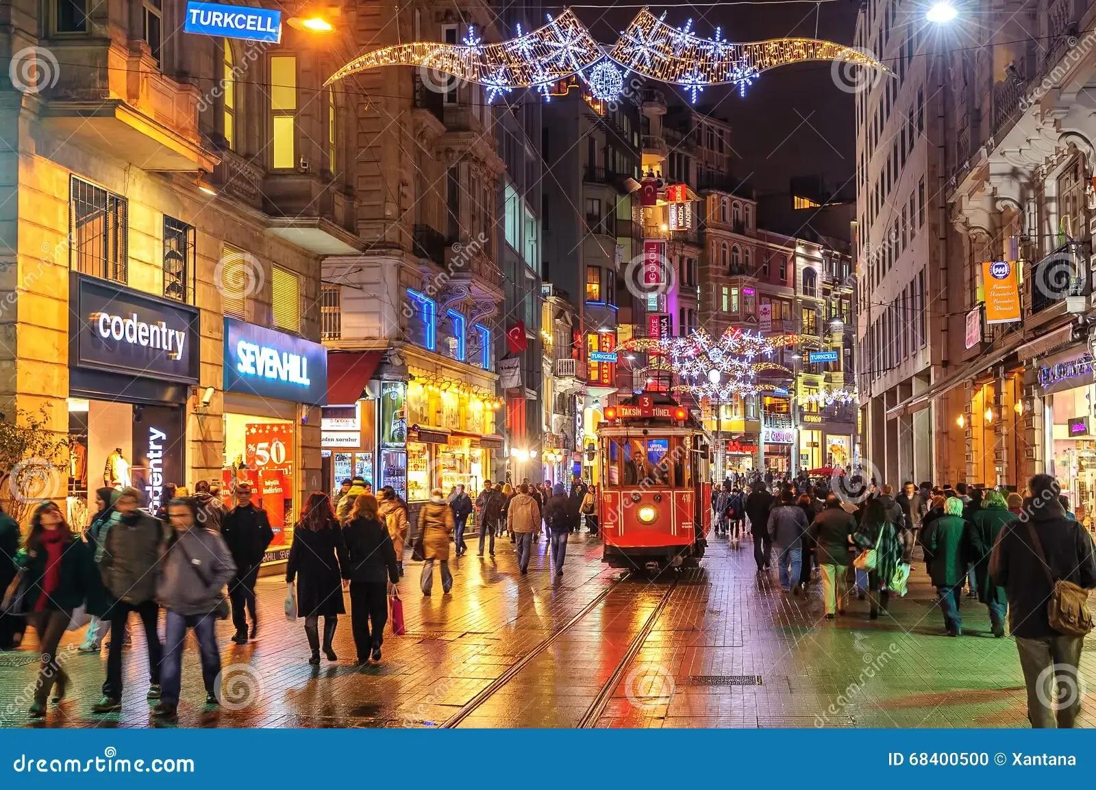 Istiklal Avenue Nostalgic Tram Night, Istanbul, Turkey