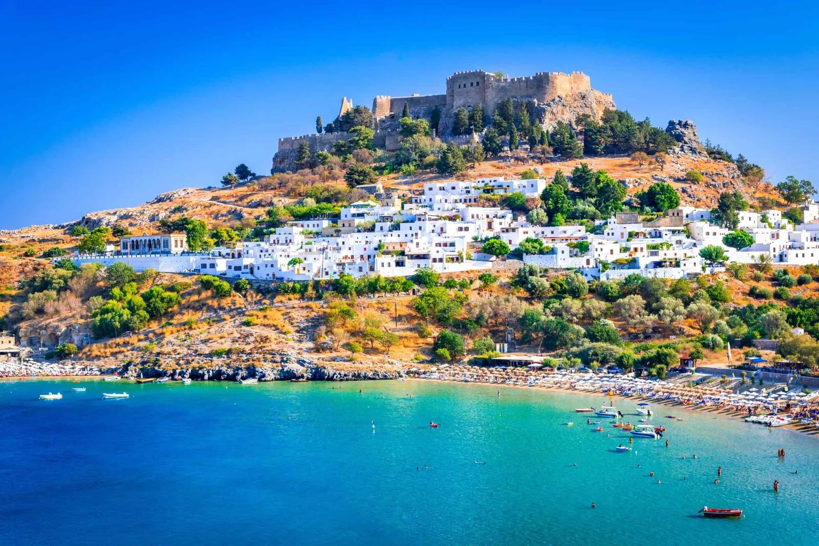 Acropolis And Beach, Lindos, Greece