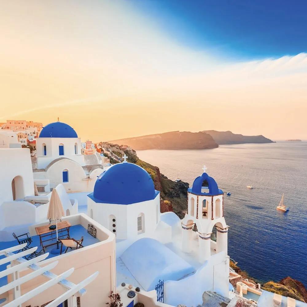 Oia Blue Domed Churches, Santorini, Greece