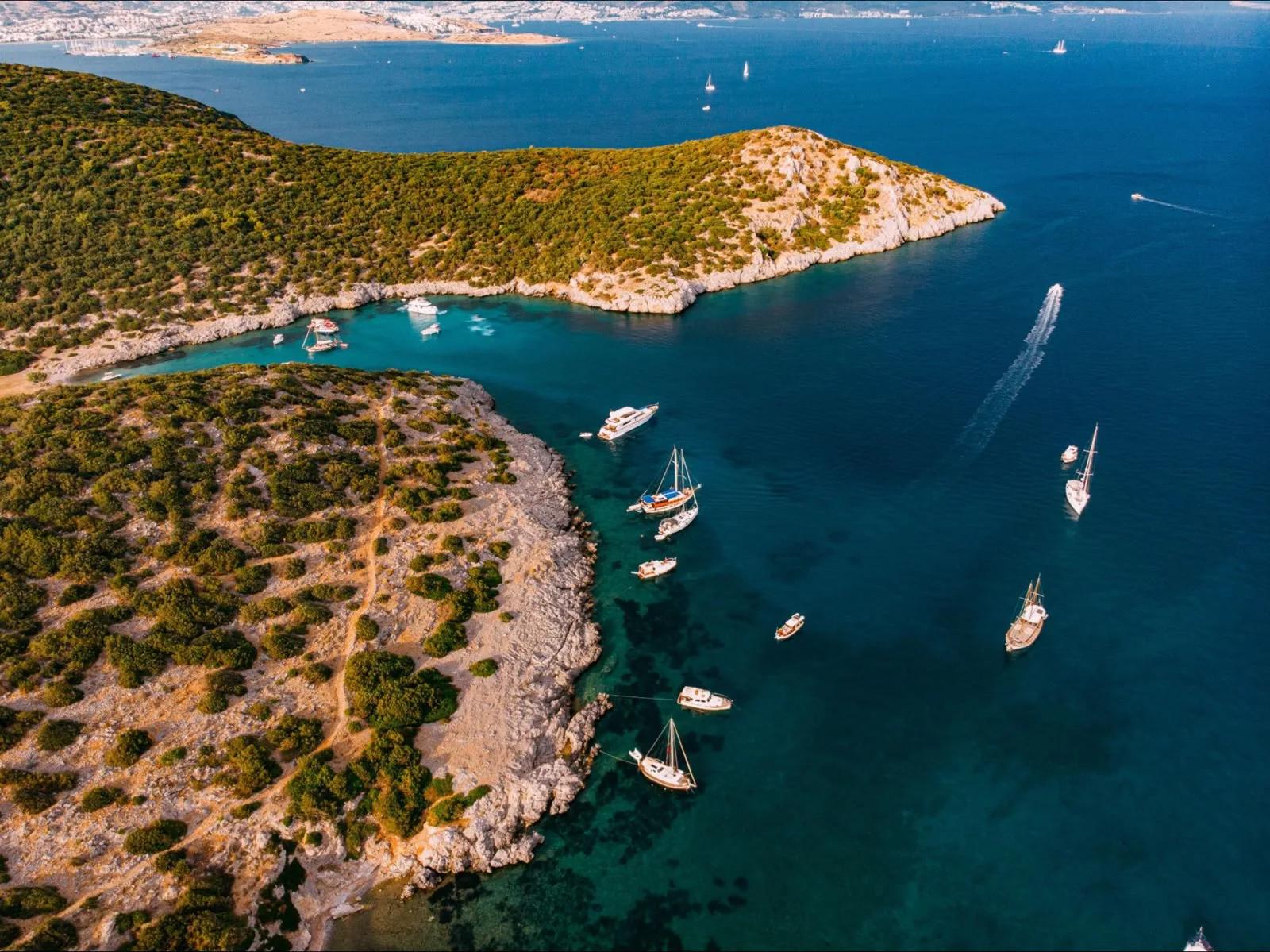 Turquoise Bay with Yachts, Bodrum, Turkey