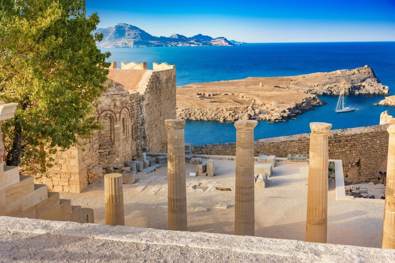 Acropolis Of Lindos Columns, Rhodes, Greece