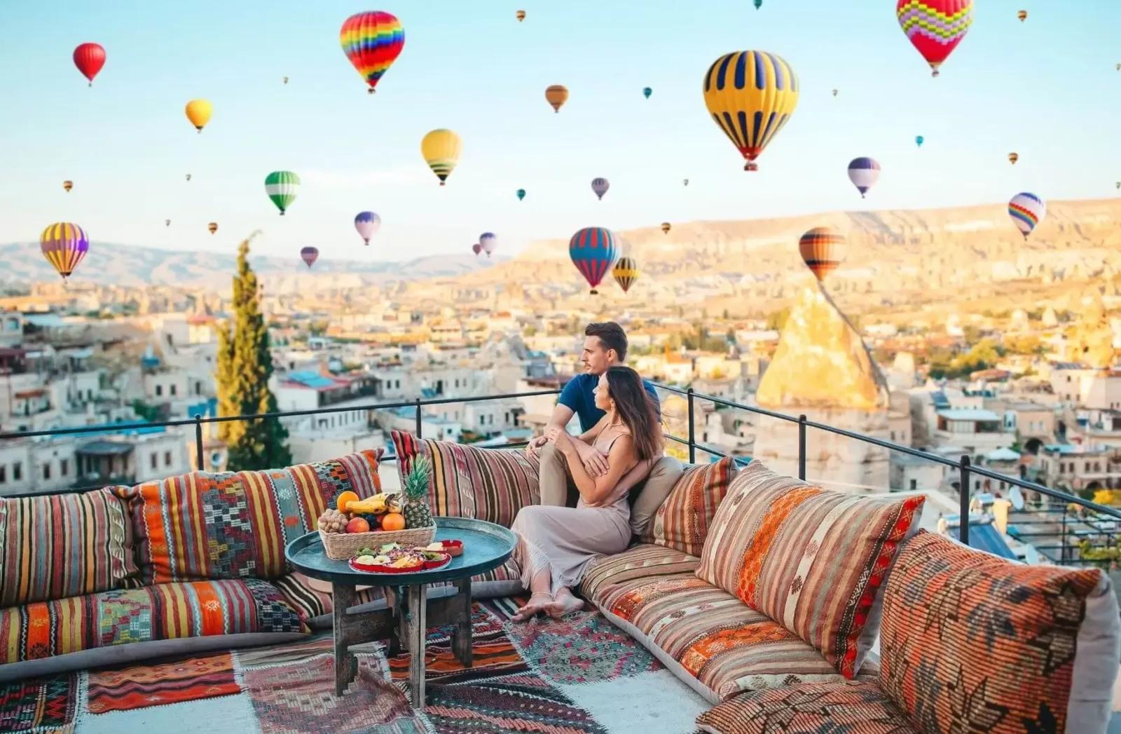 Hot Air Balloons Rooftop Terrace, Cappadocia, Turkey