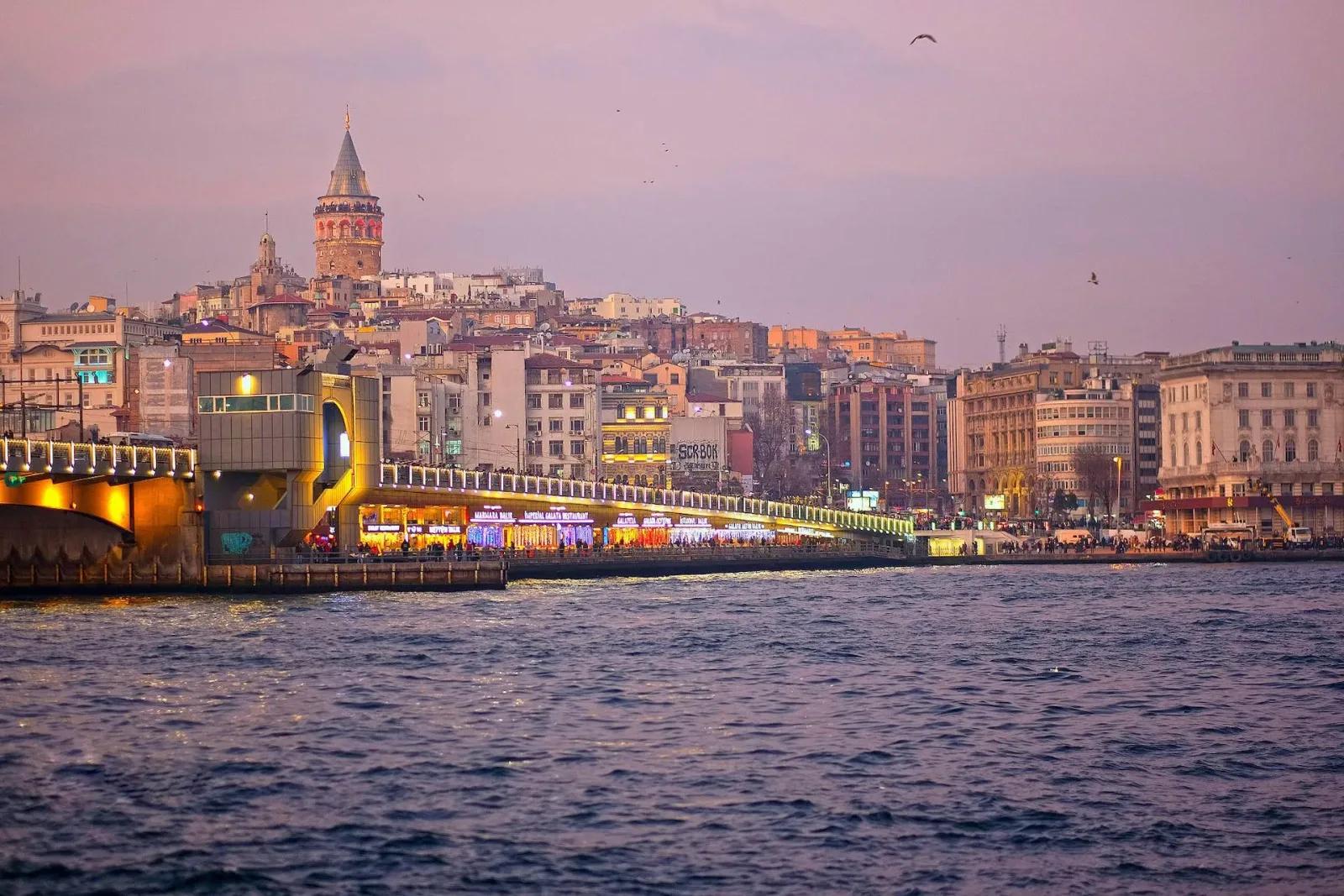 Galata Bridge And Tower Sunset, Istanbul, Turkey