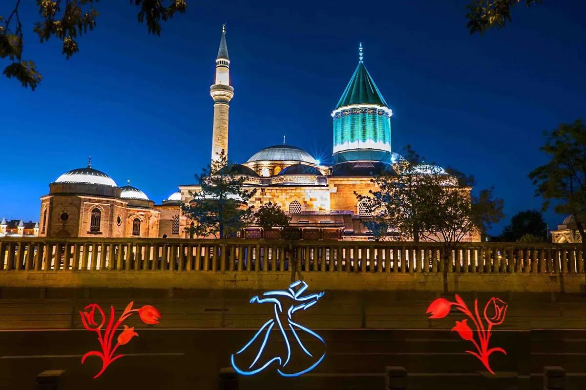 Mevlana Museum at Night, Konya, Turkey