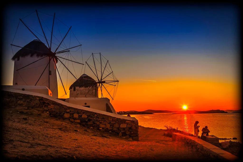 Windmills Sunset, Mykonos, Greece