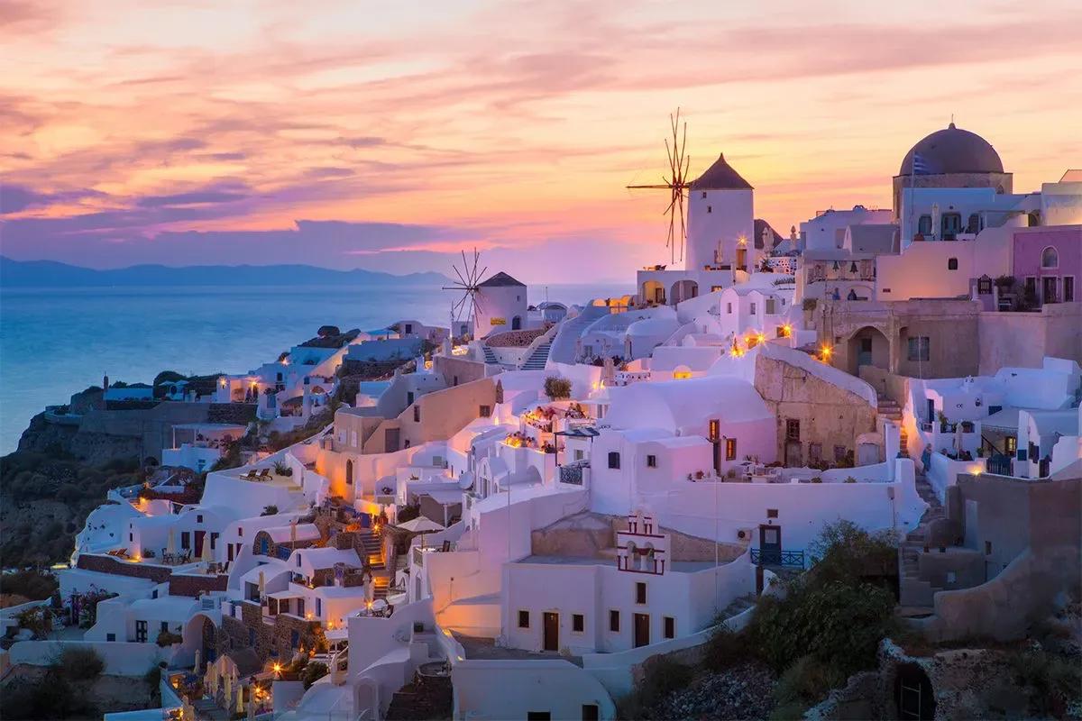 Oia Windmills Sunset, Santorini, Greece