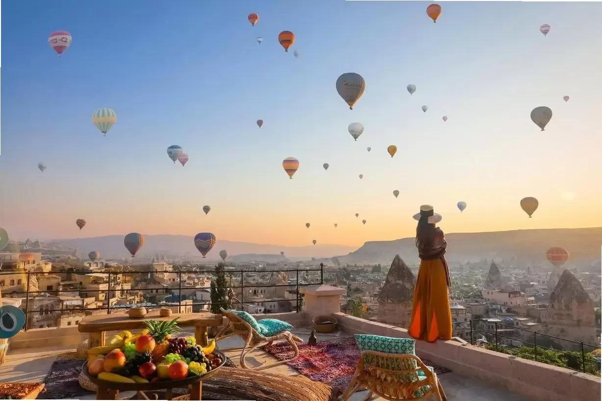 Hot Air Balloons Rooftop Terrace, Cappadocia, Turkey
