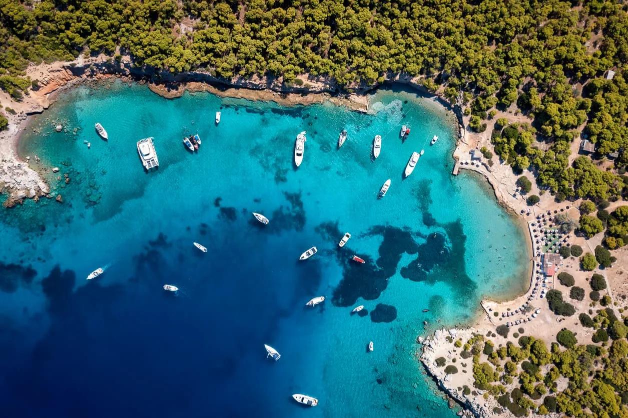 Aponisos Beach Aerial View, Agistri, Greece
