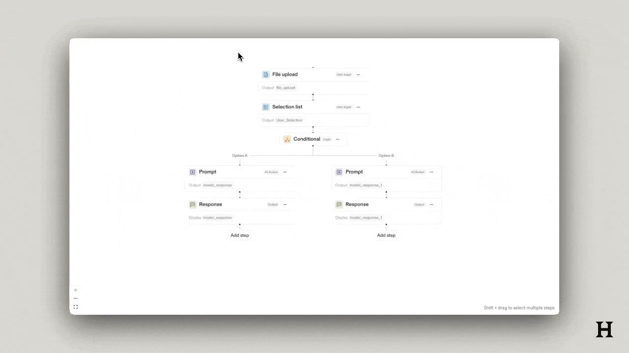 GIF of selecting multiple workflow steps at once 