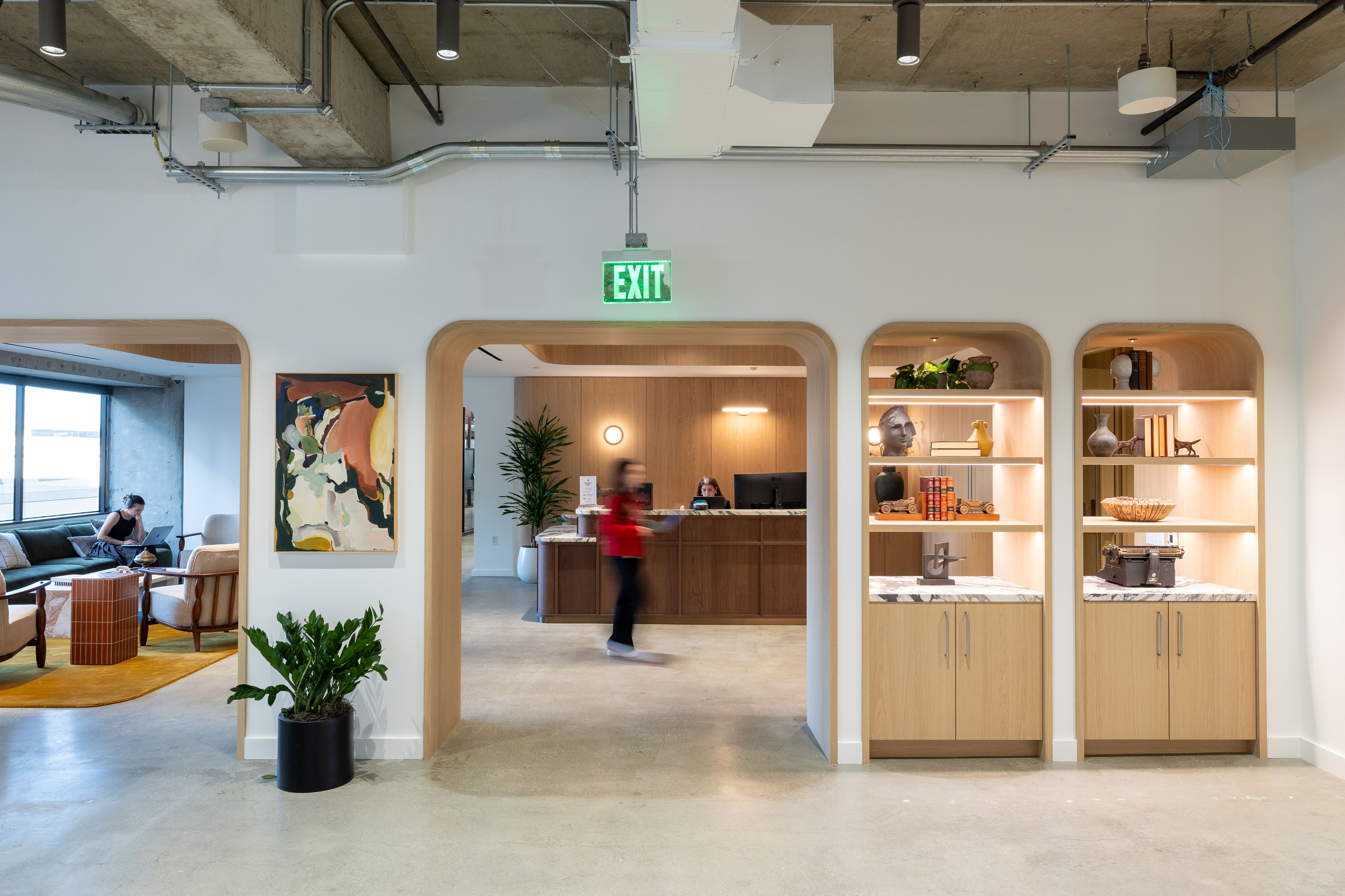 The reception and lounge area of a Harvey office