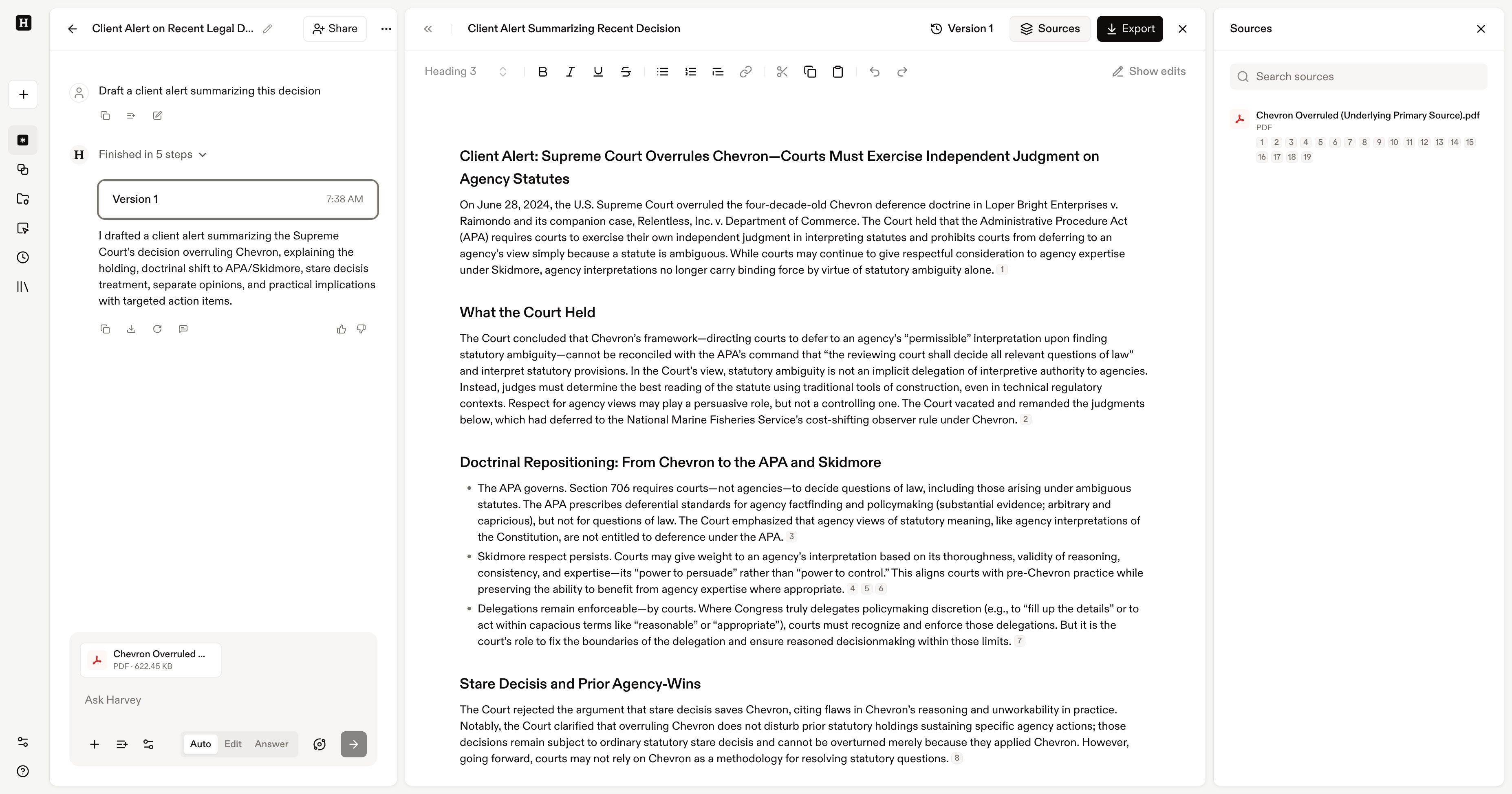 Harvey.ai document analysis interface