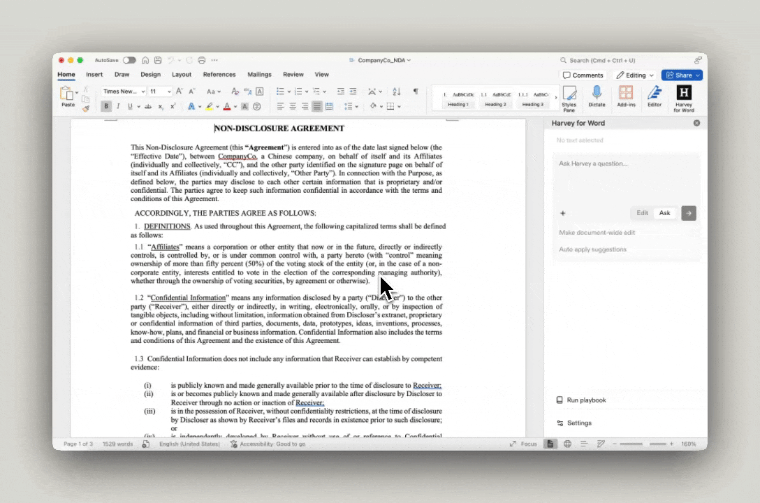 Assistant and Vault functionality live in Harvey's Word Add-In