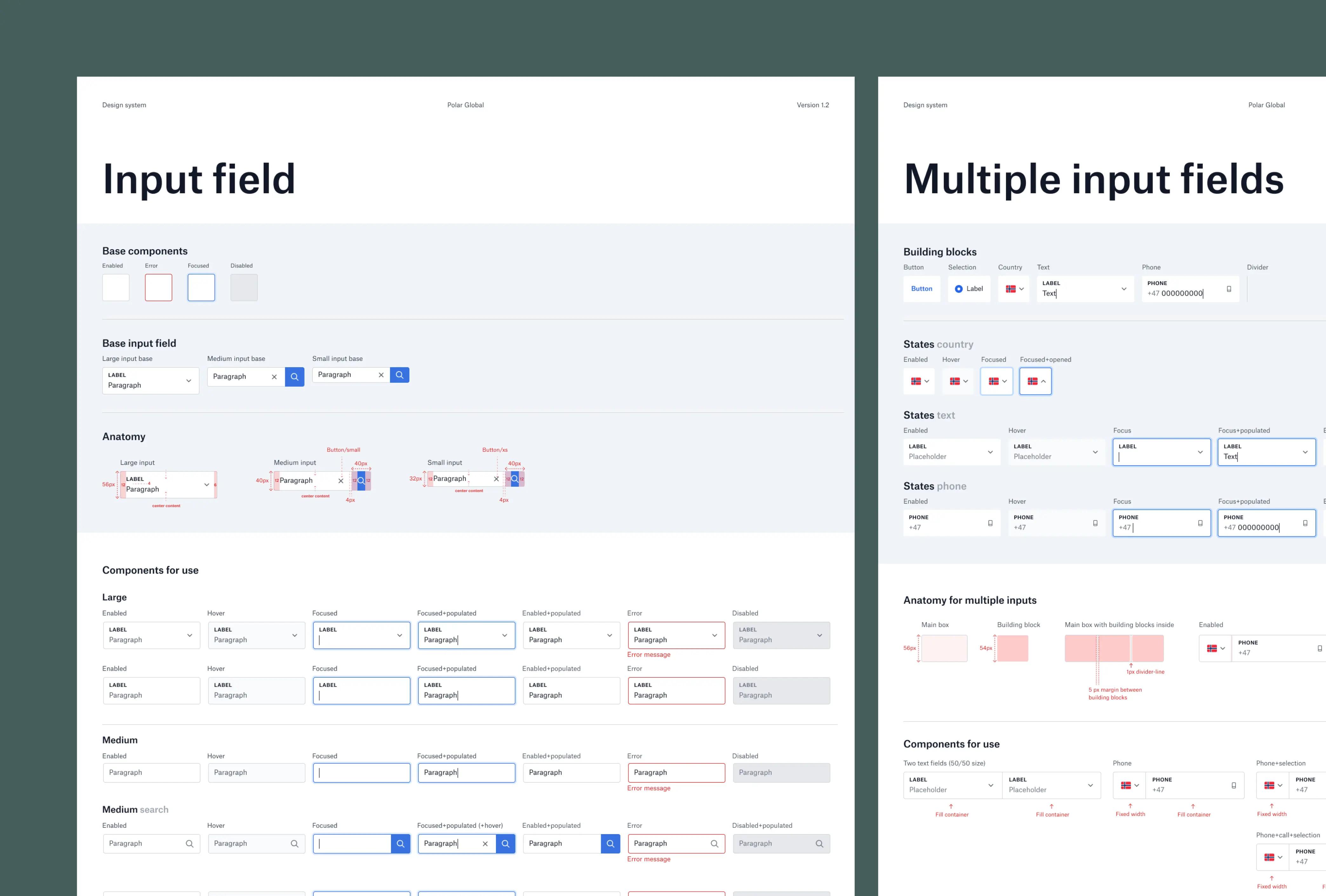 Utsnitt av inndatafelt fra designsystemet.