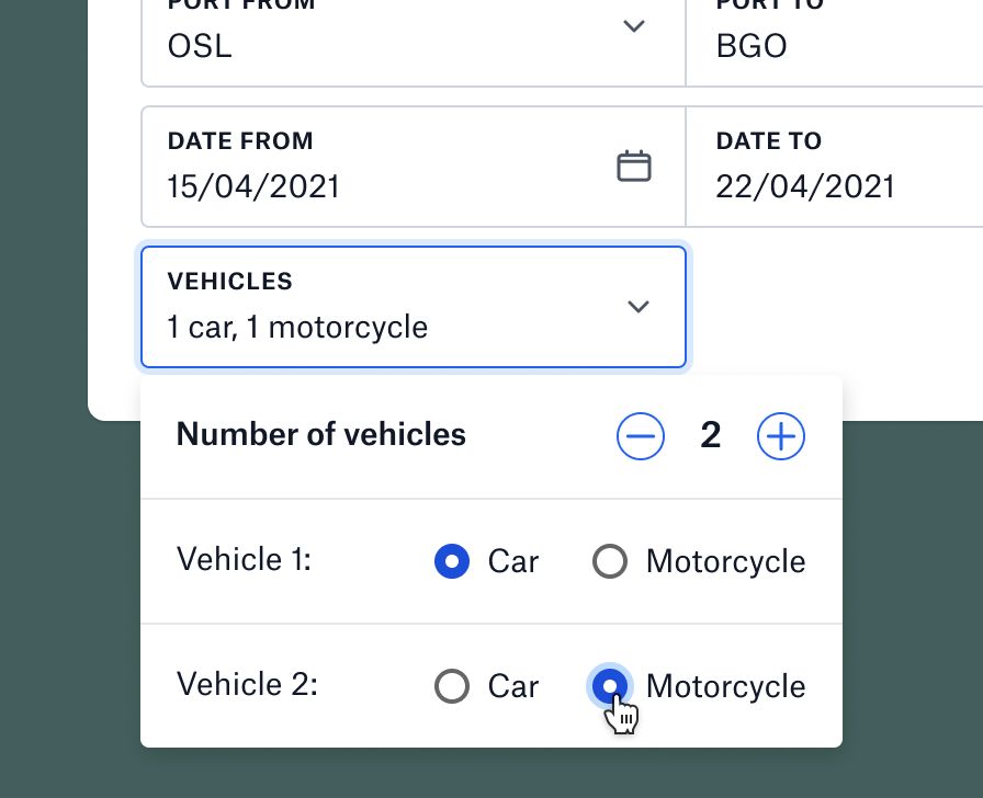 Et utsnitt av grensesnittet der det blir brukt datafelt og nedrekksmeny samtidig, vist for visualisering av modulær tilnærming. 