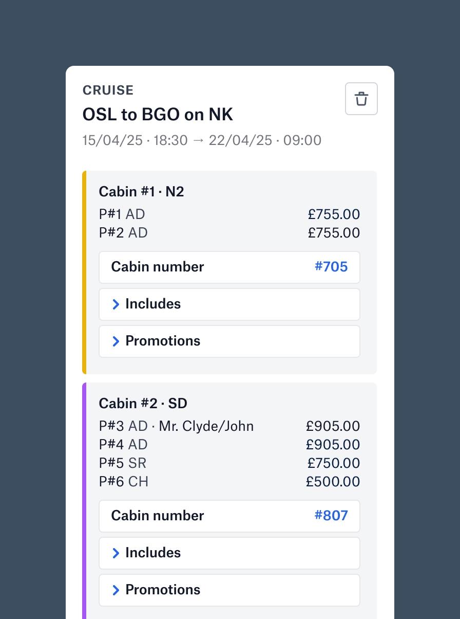 Et utsnitt av et grensesnitt med fokus på oppsummering av en bestilling.
