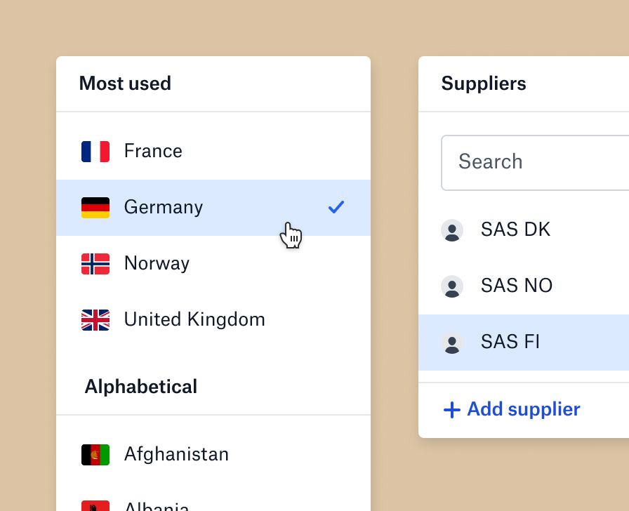 Et utvalg av nedtrekksmenyer vist ved siden av hverandre for visualisering av modulær tilnærming.