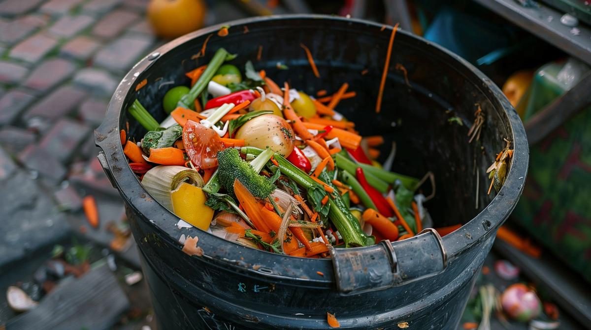 Mix vegetable waste in garbage bin.