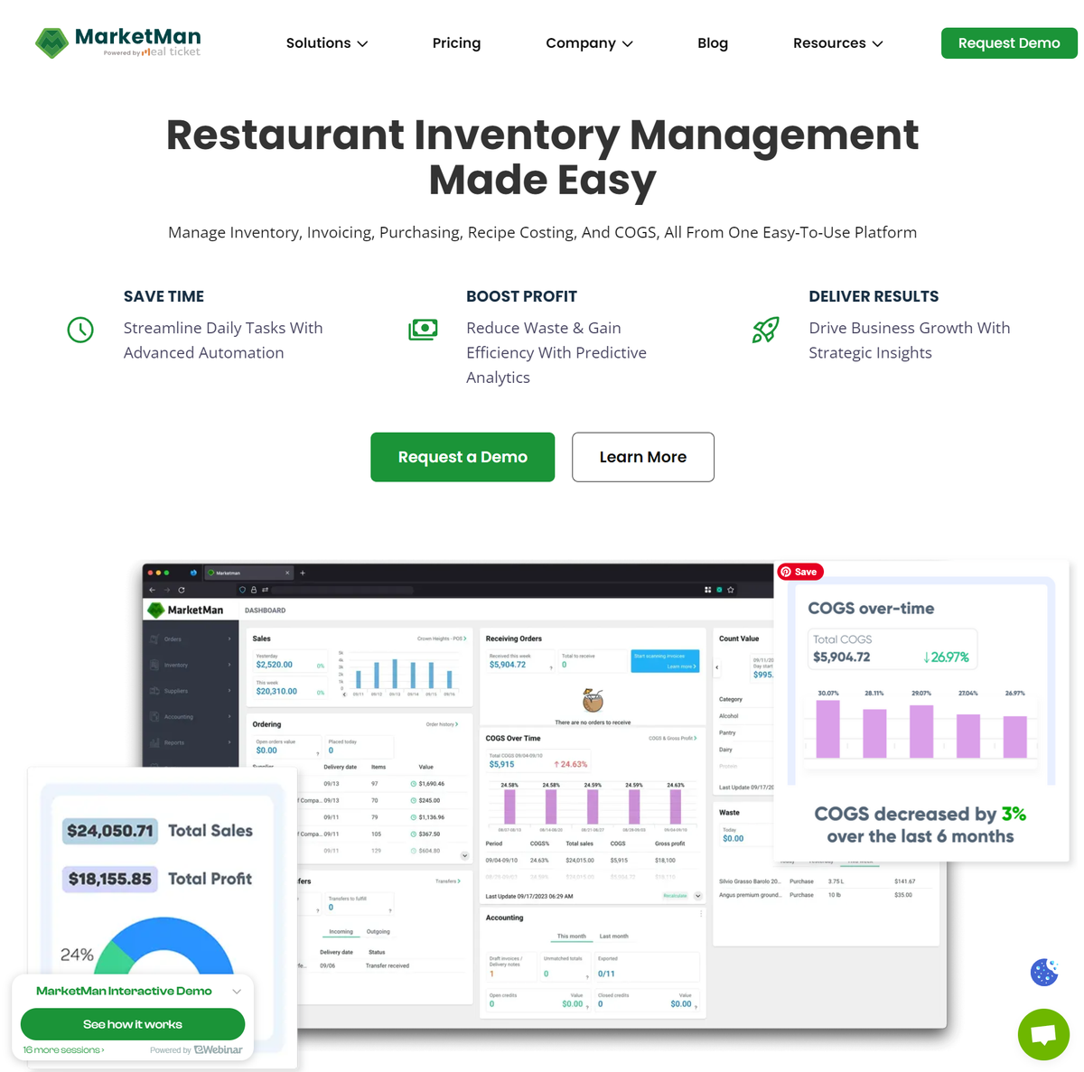 Screenshot of Marketman's homepage.