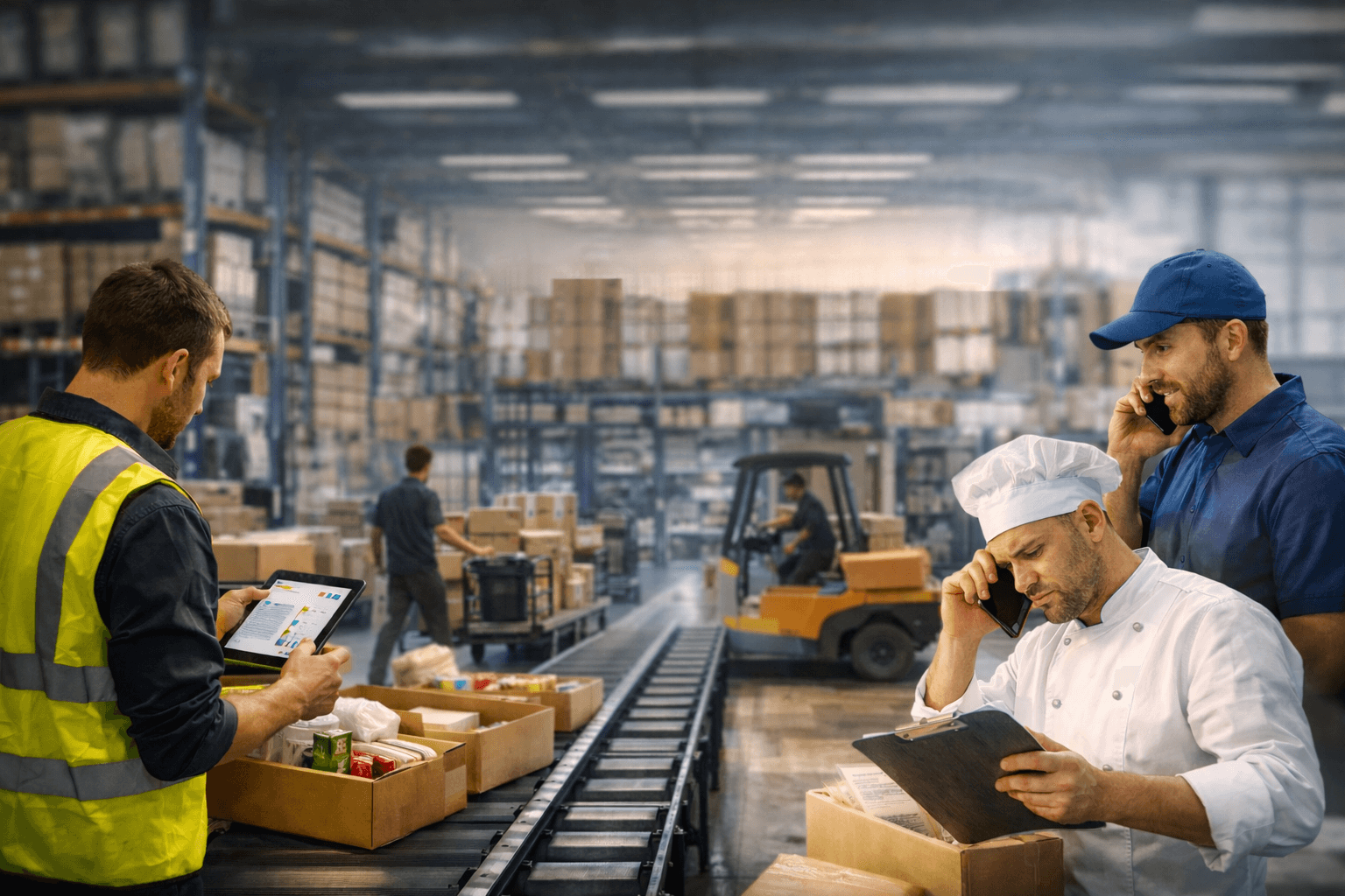 Staffs working inside the warehouse.