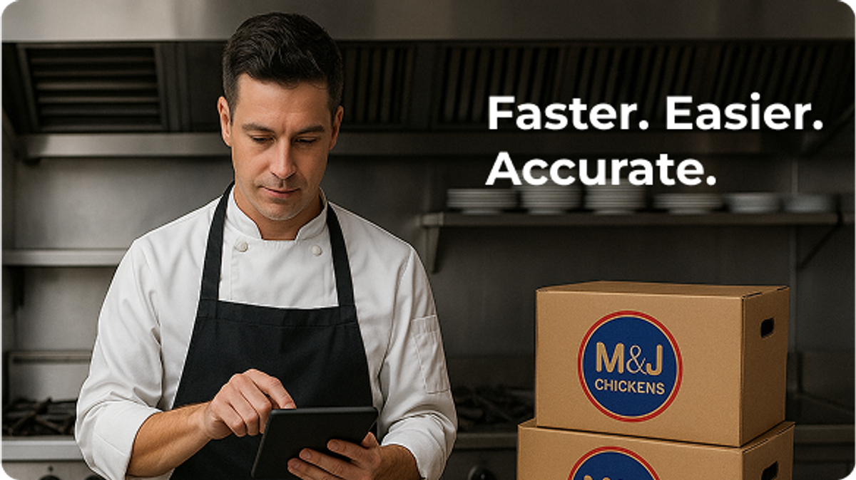 M&J chickens online ordering chef with tablet