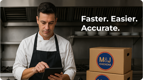 M&J chickens online ordering chef with tablet